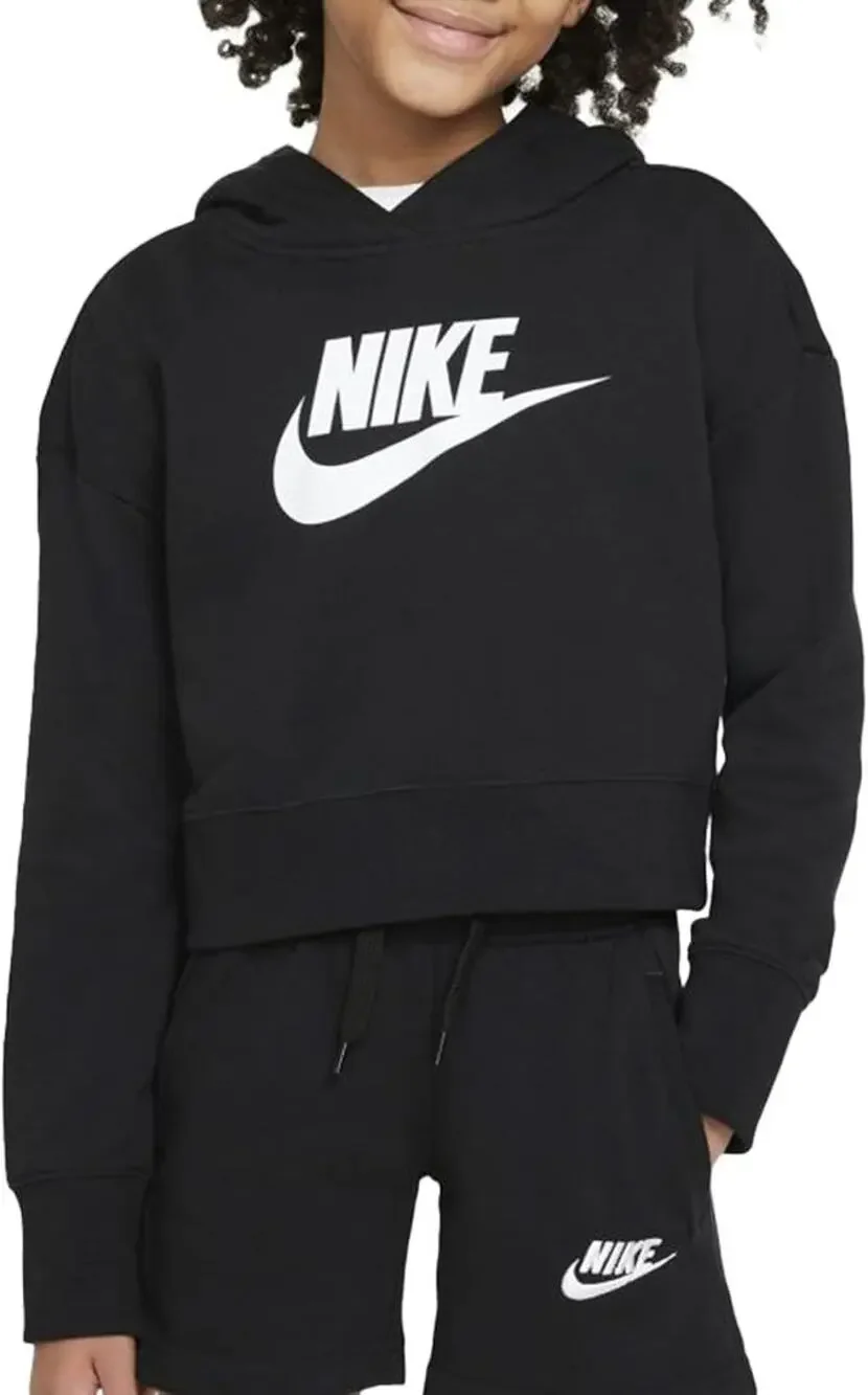 Nike Girl's Medium Black Sportswear Club Fleece Crop Hoodie Athleisure P6-9